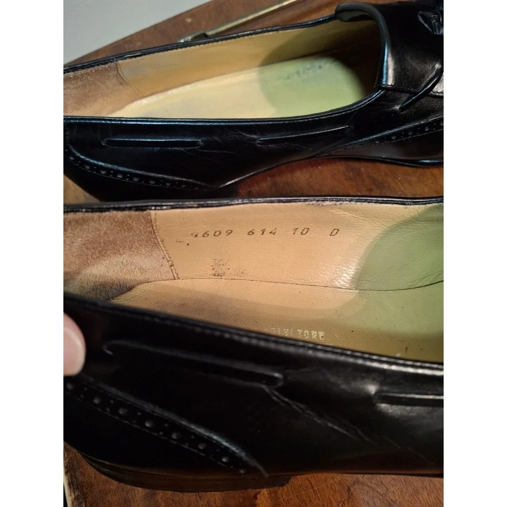 Salvatore Ferragamo Leather Wing Tips 10 D Black Slipon Made In Italy